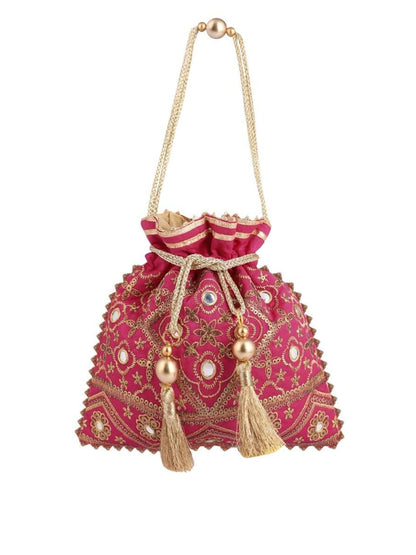 Masq Pink & Gold-Toned Embellished Embroidered Potli Clutch