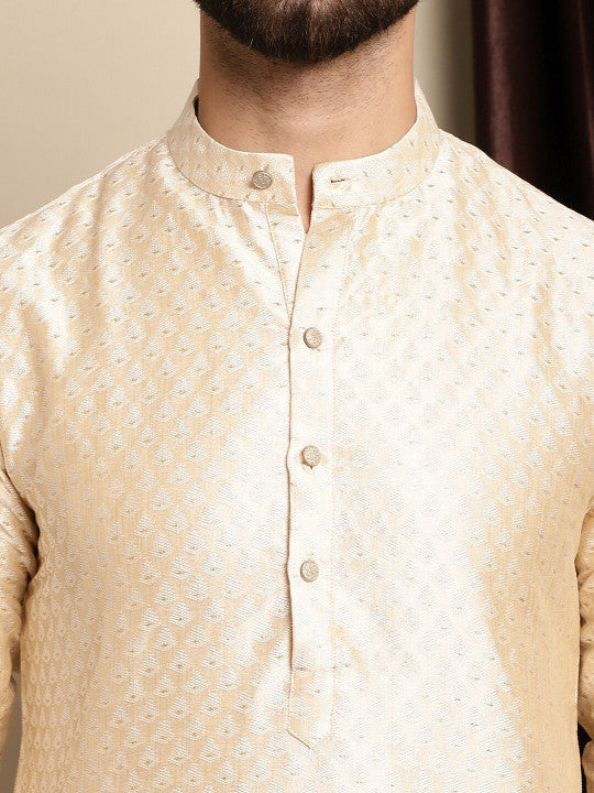 Anouk Ethnic Motifs Woven Design Band Collar Silk Cotton Regular Kurta