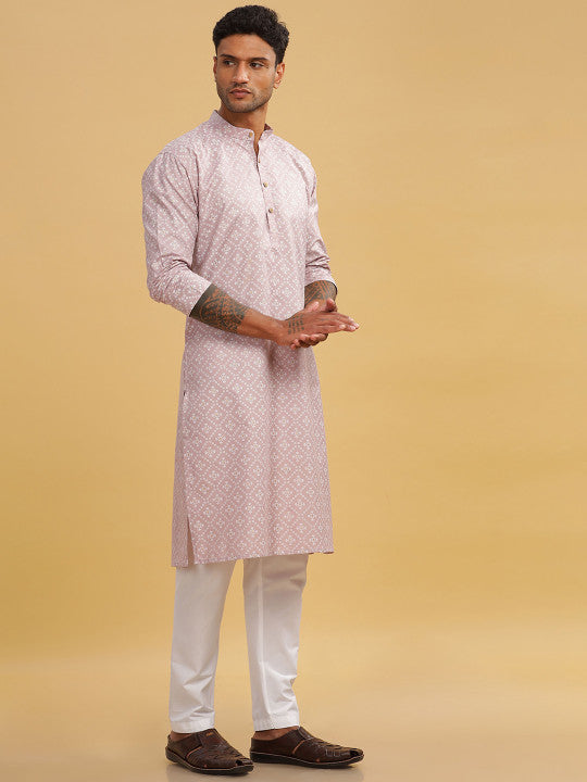 Anouk Geometric Printed Band Collar Straight Long Kurta