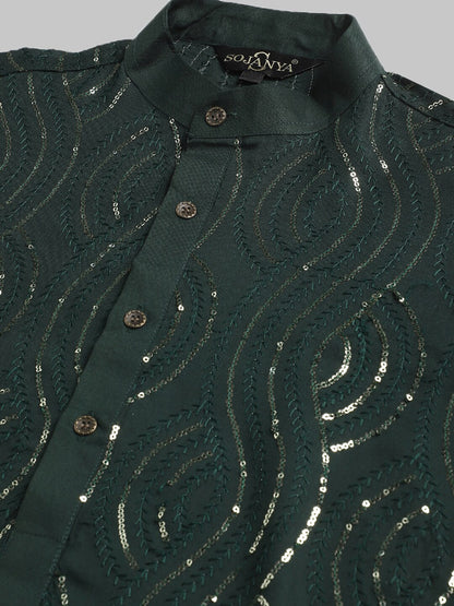 Sojanya Geometric Embroidered Pure Cotton Kurta With Churidar