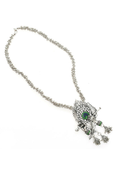 Mominos Fashion Johar Kamal Oxidised Silver-Plated Brass Finish Bansuri Long Necklace For Women (Silver)