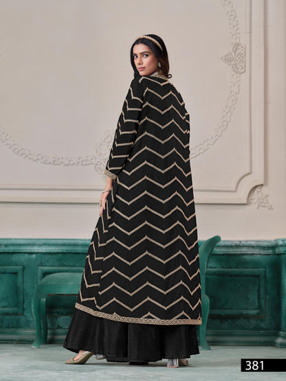 Anaita Black Chinon Designer Stitched Indo Western