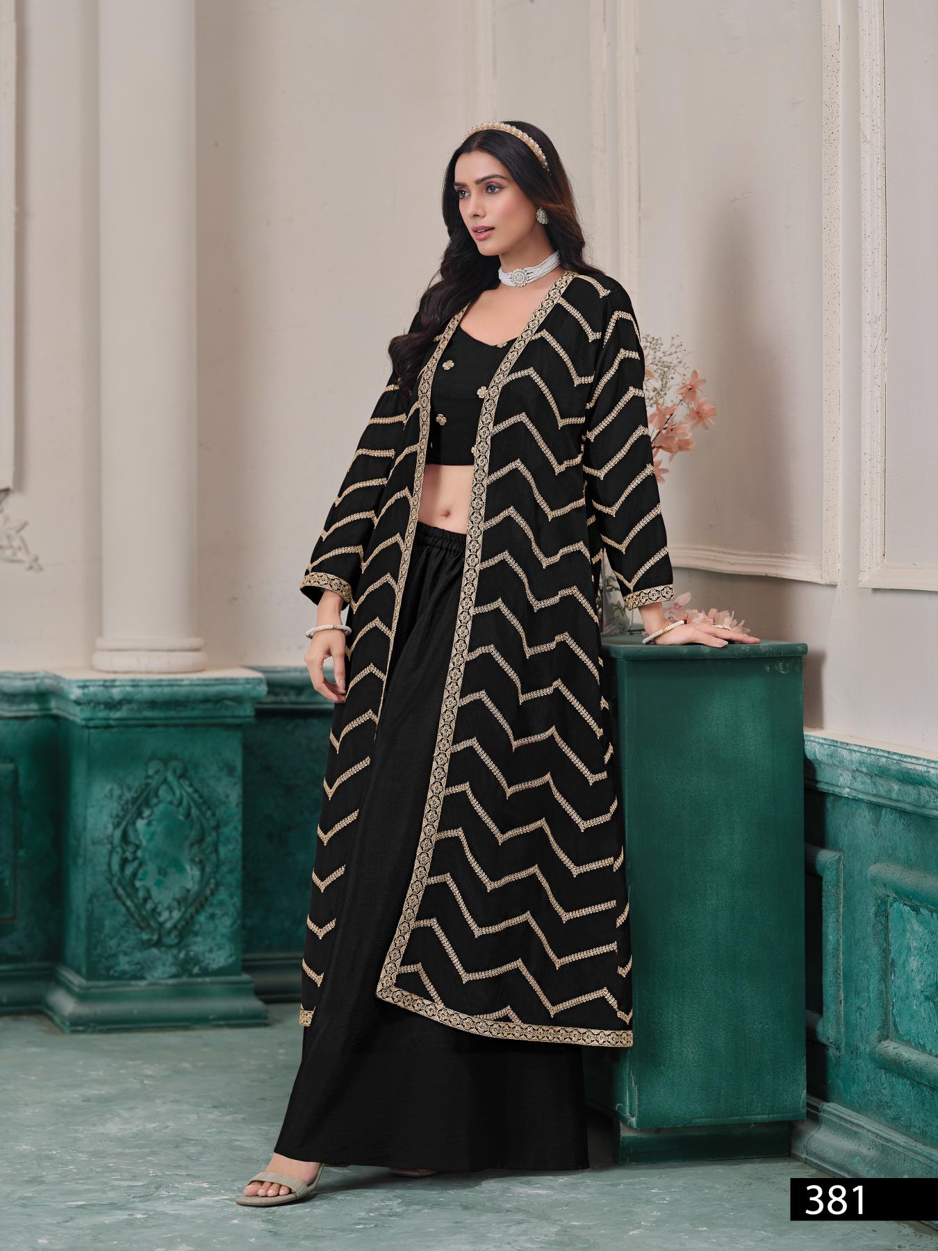 Anaita Black Chinon Designer Stitched Indo Western