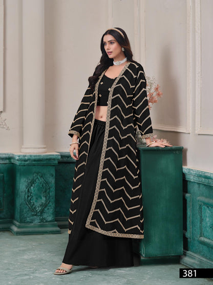 Anaita Black Chinon Designer Stitched Indo Western