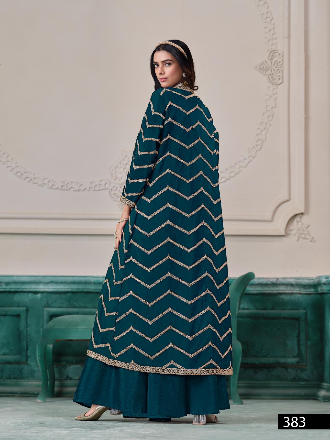 Anaita Teal Chinon Designer Stitched Indo Western