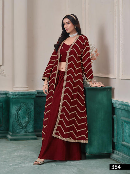 Anaita Maroon Chinon Designer Stitched Indo Western