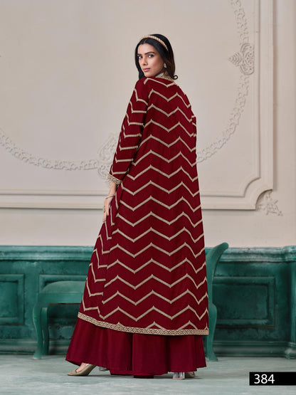 Anaita Maroon Chinon Designer Stitched Indo Western