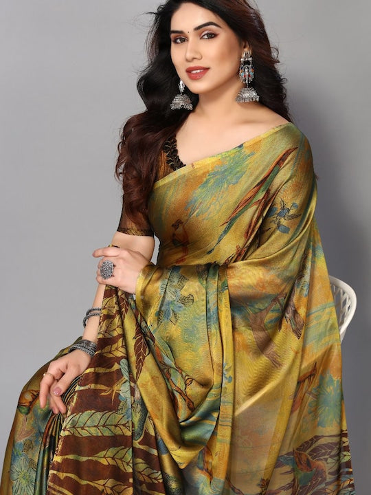 Fabmora Abstract Printed Poly Chiffon Saree