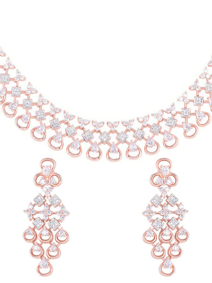 Saraf RS Jewellery Rose Gold-Polished White AD-Studded Handcrafted Jewellery Set