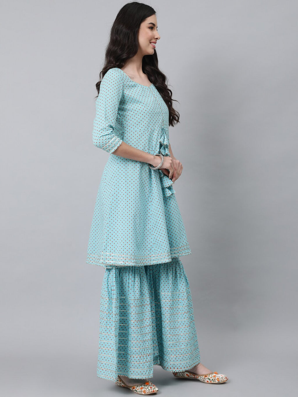 Anubhutee Women Blue Empire Pure Cotton Kurta with Sharara & With Dupatta