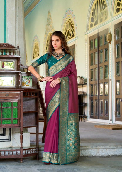 Anaita Wine Soft Silk Zari Weaving Saree With Blouse Piece