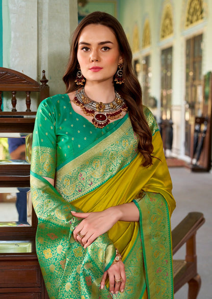 Anaita Mustard Soft Silk Zari Weaving Saree With Blouse Piece