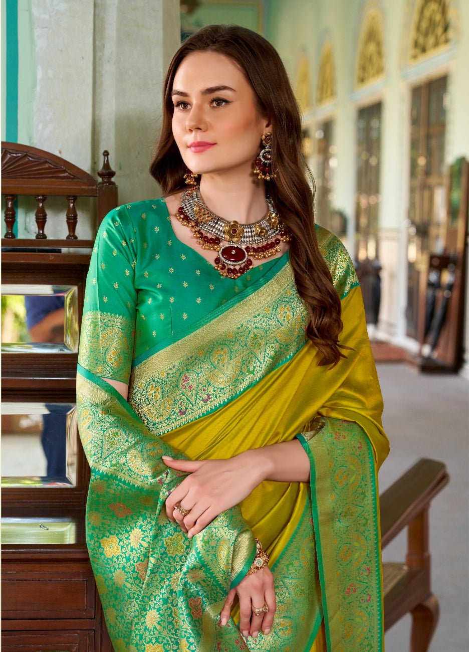 Anaita Mustard Soft Silk Zari Weaving Saree With Blouse Piece