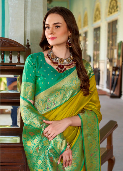 Anaita Mustard Soft Silk Zari Weaving Saree With Blouse Piece