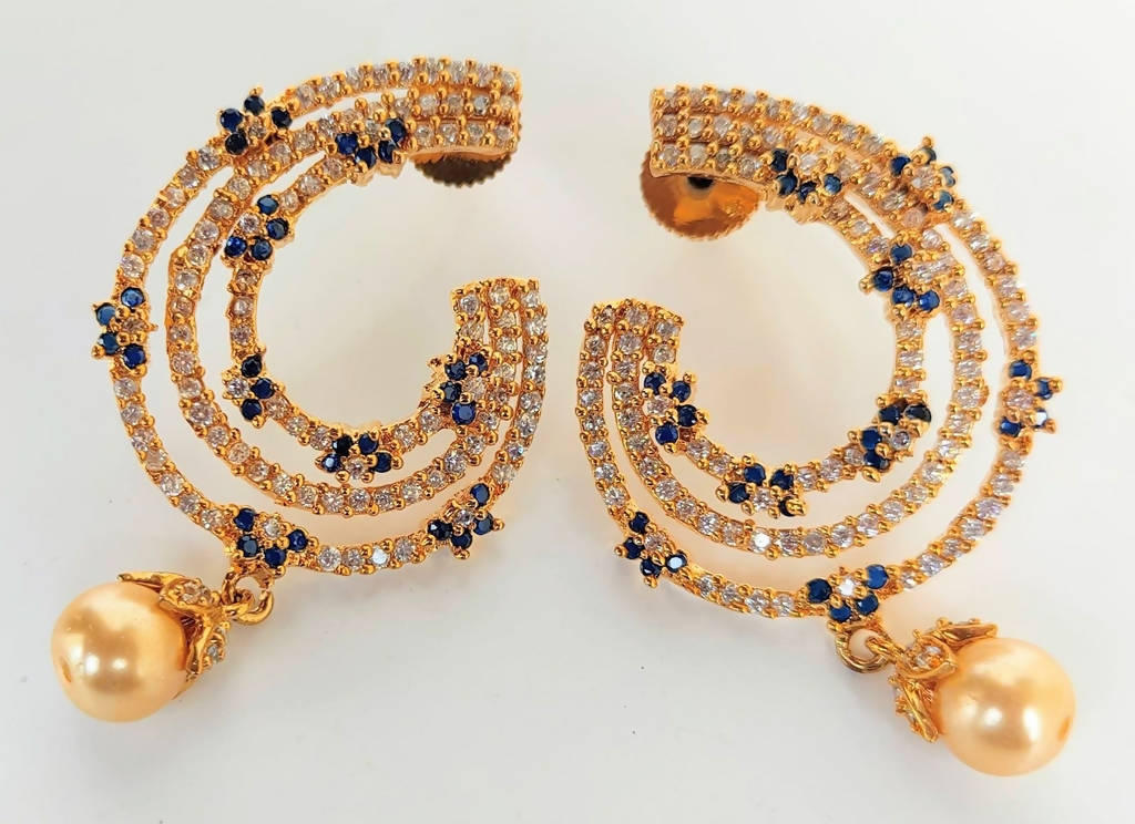 Blue AD Designer Pearl Drop Earrings