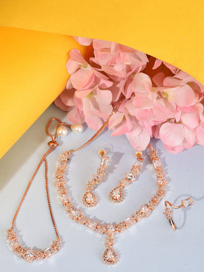 Saraf RS Jewellery Rose Gold-Polished AD Studded Designer Jewellery Set