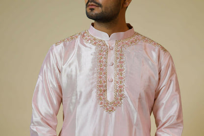Light Coral Embroidered Collar Designer Kurta by Hilo Design