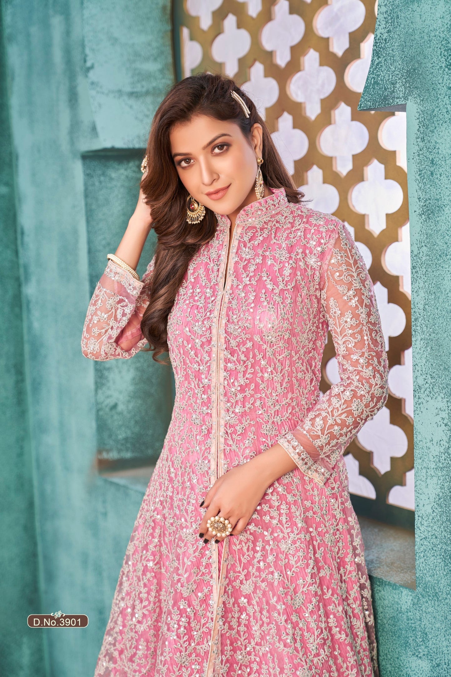 Anaita Pink Embroidered Net Anarkali Suit