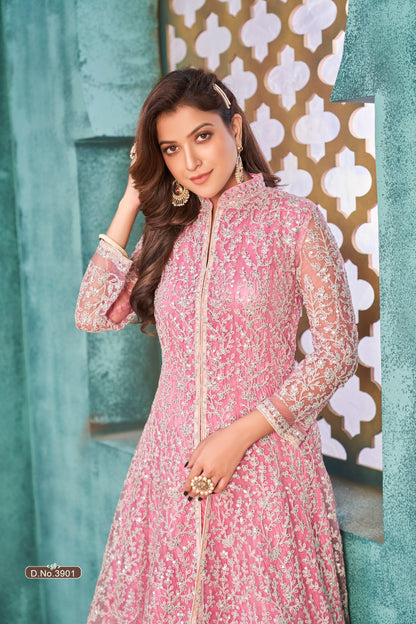 Anaita Pink Embroidered Net Anarkali Suit