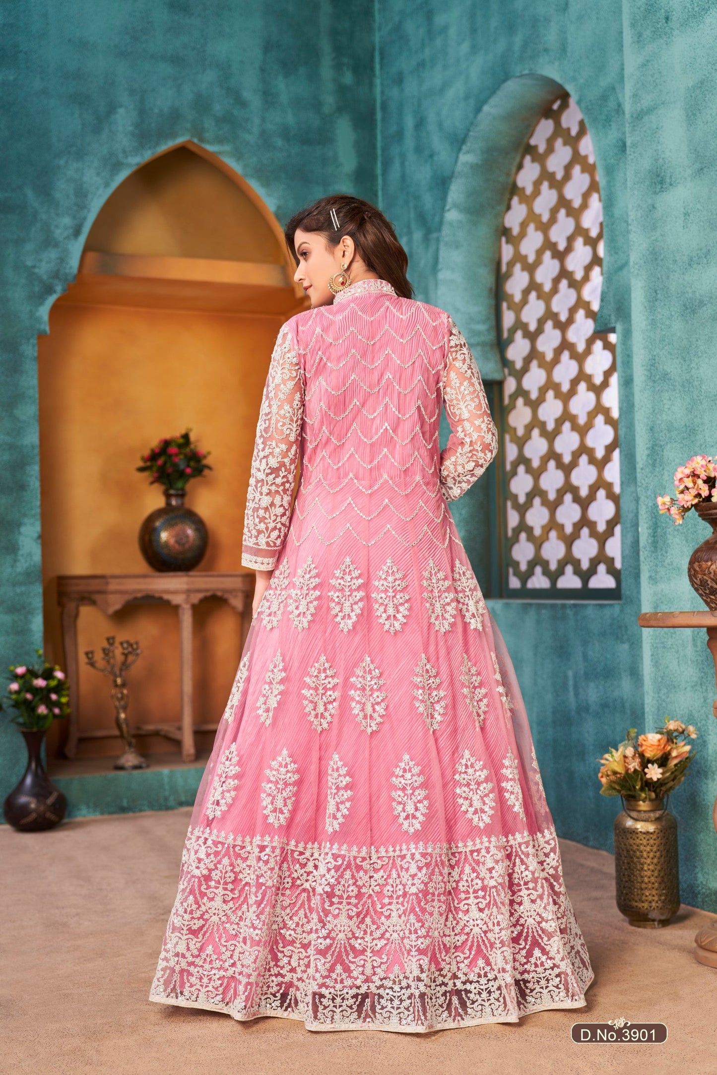 Anaita Pink Embroidered Net Anarkali Suit