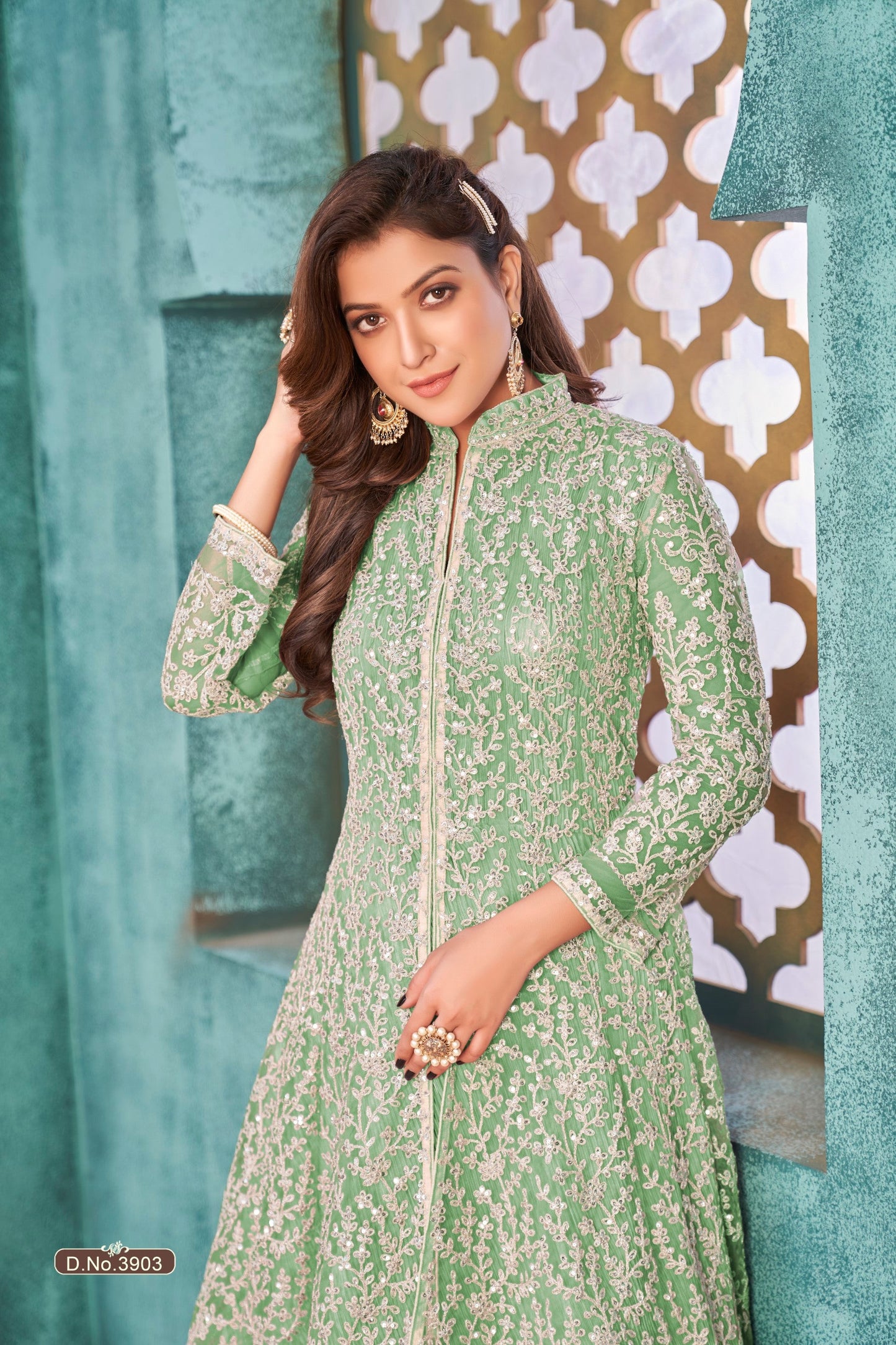 Anaita Light Green Embroidered Net Anarkali Suit
