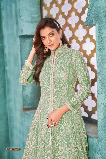 Anaita Light Green Embroidered Net Anarkali Suit