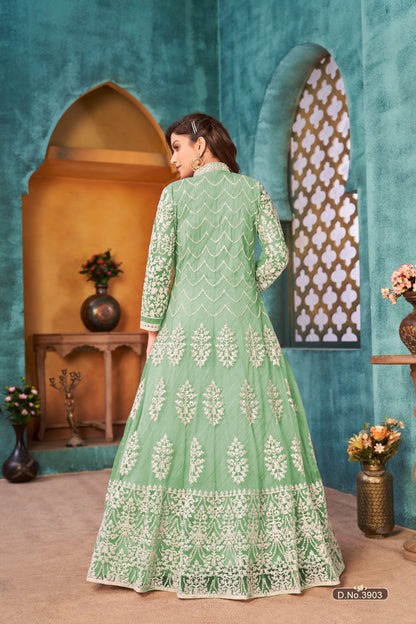 Anaita Light Green Embroidered Net Anarkali Suit