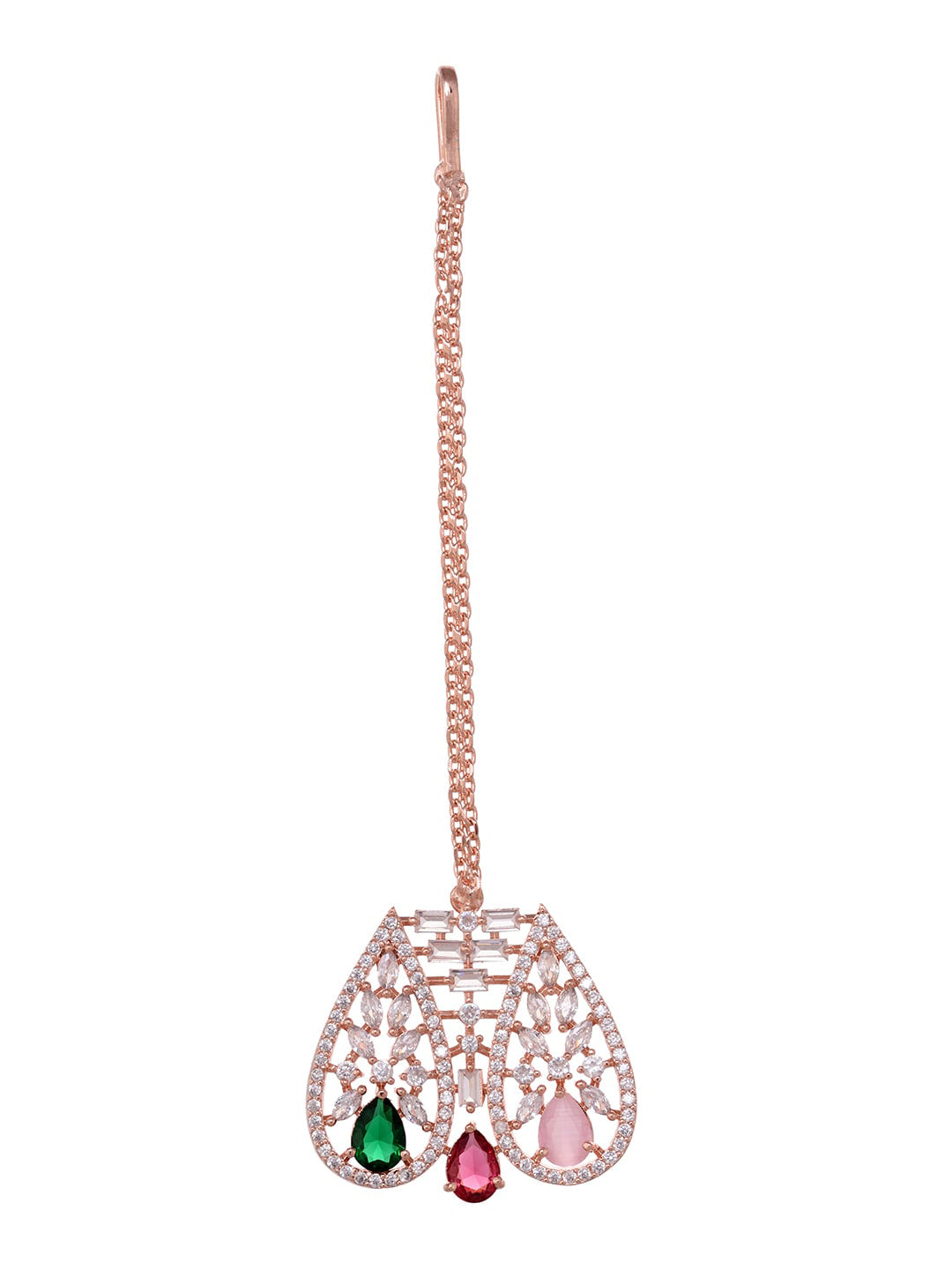 Saraf RS Jewellery Rose Gold-Polished White & Green AD-Studded Jewellery Set