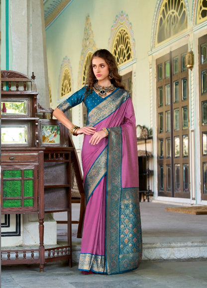 Anaita Pink Soft Silk Zari Weaving Saree With Blouse Piece