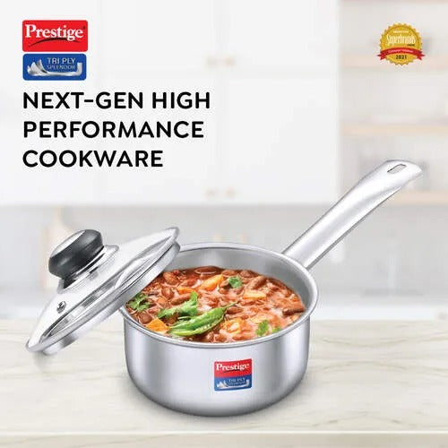 Prestige Tri-Ply Splendor Stainless Steel Sauce Pan with Glass Lid