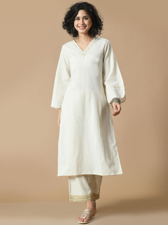 Sangria Embroidered Thread Work Pure Cotton Kurta with Palazzos