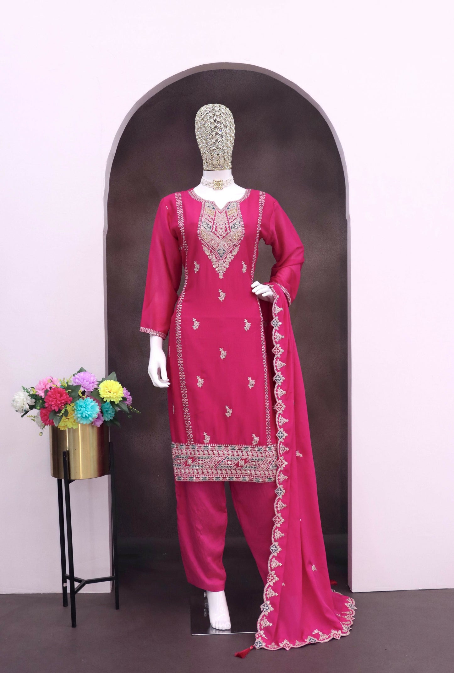 Anaita Rani Pink Heavy Chinon Readymade Suit with Embroidery & Sequence Work