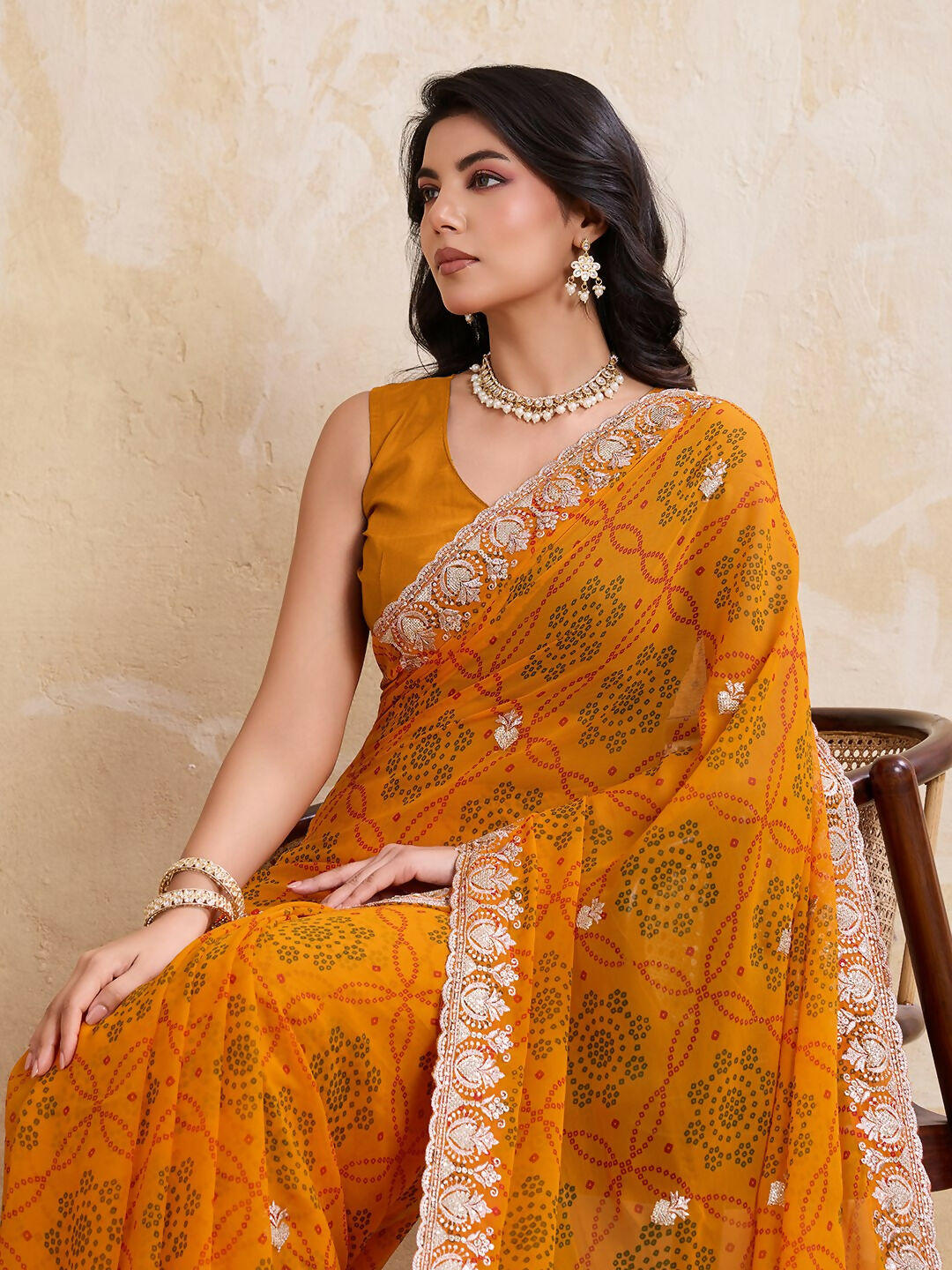 Teeya Creation New Trendy Leheriya Bandhani Georgette Saree For Daily Wear -Yellow
