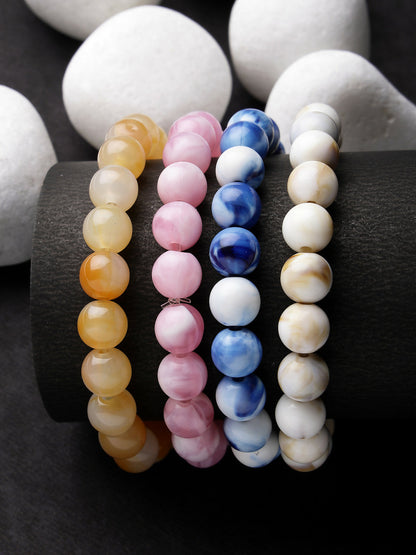 NVR Women & Men Set of 4 Multicolor Elasticated Rakhi With Roli Chawal