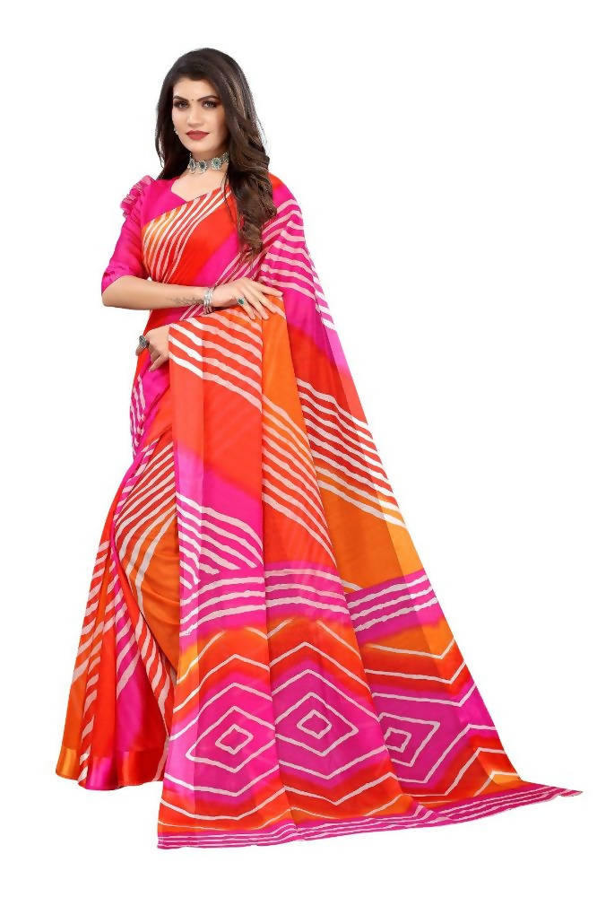 Vamika Pink and Orange Linen Satin Border Saree