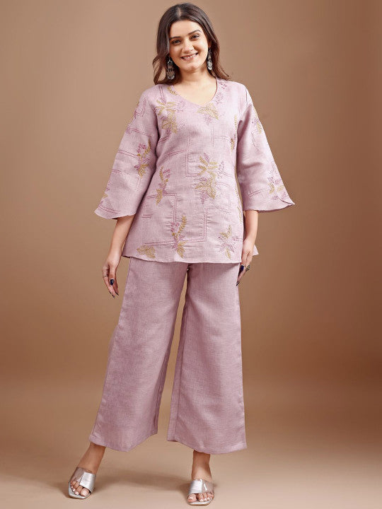 Tikhi Imli Embroidered Linen Top With Palazzos