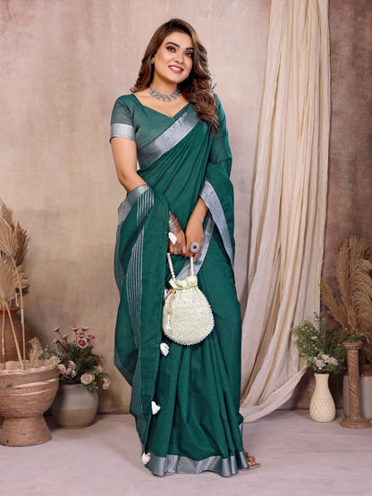 Anaita Green Weaving Linen Cotton Saree With Blouse
