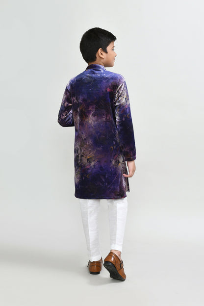 Joban Fashion Velvet Purple Kurta With Straight Fit Pant