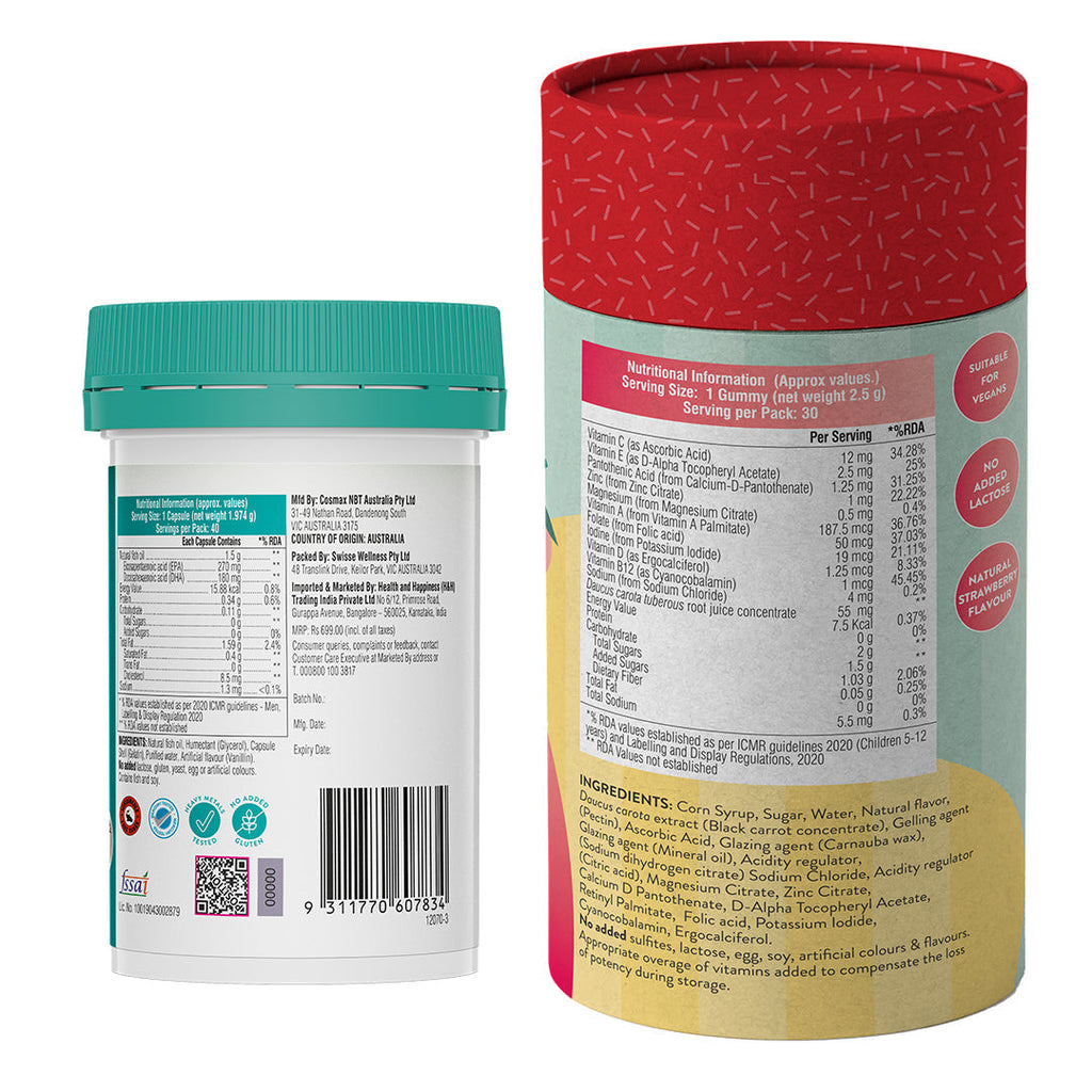 Swisse Fish Oil Omega 3 - 1500mg & SwisseMe Kids Multivitamin Gummies Combo