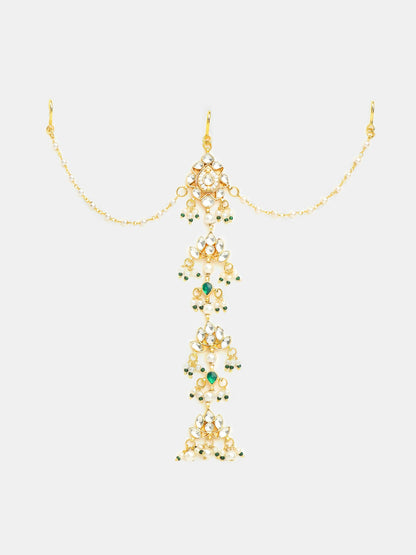 Ruby Raang Kundan And Pearl Hair Accessory