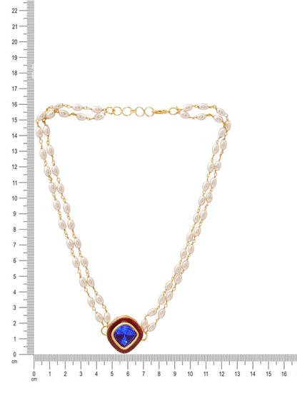 Ruby Raang Blue Meenakari & Pearl Choker