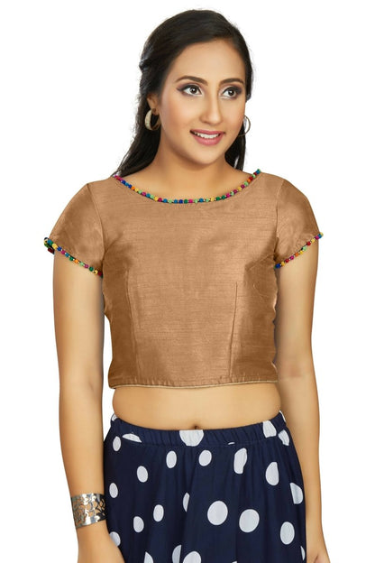 Aastha Fashion Women's Beige Art Silk Designer Party Wear Readymade Blouse