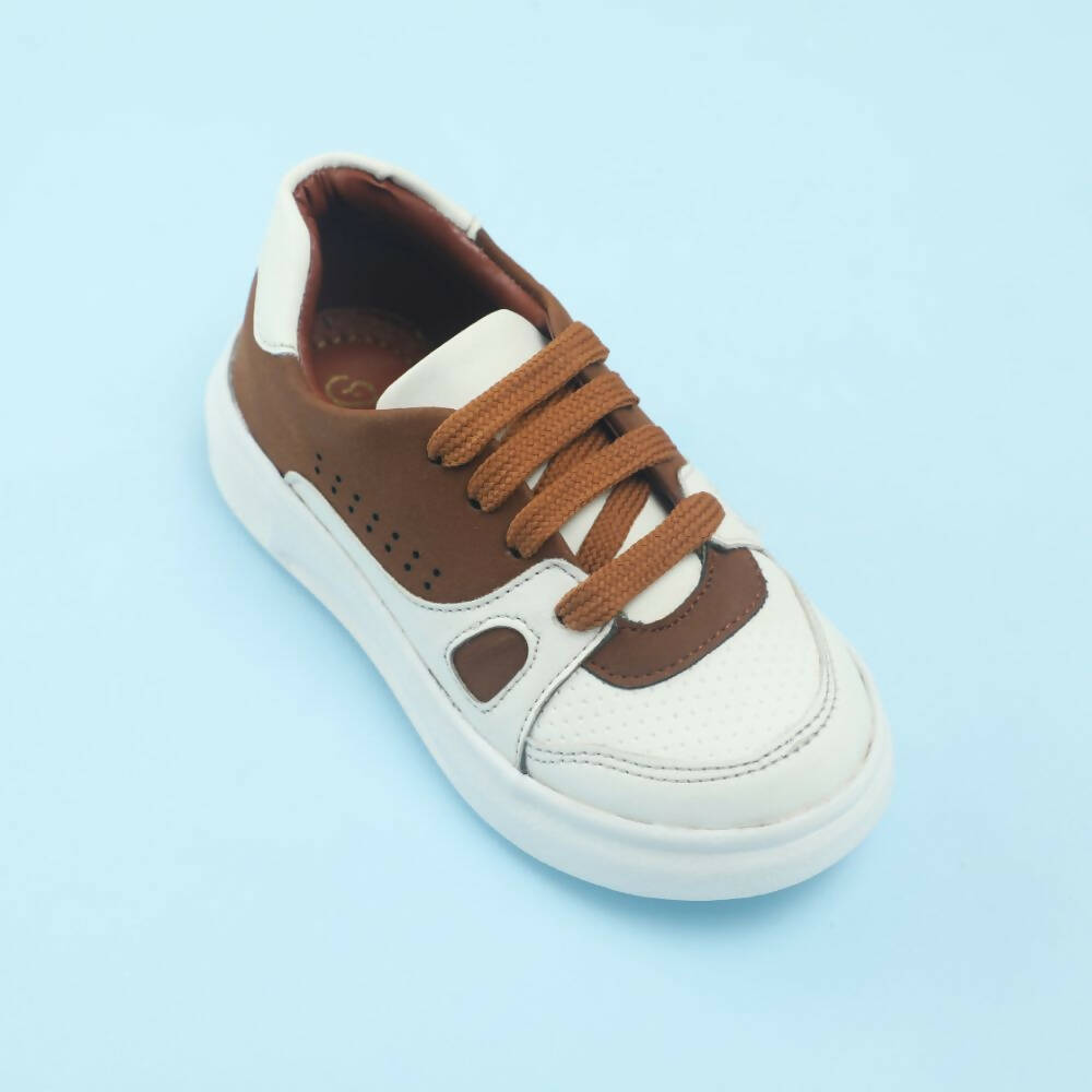Tiny Bugs Boys Lace Up Casual Shoes - White & Brown
