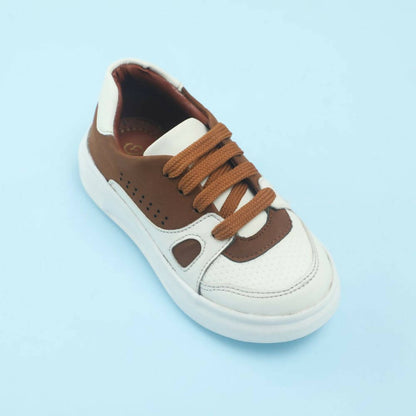 Tiny Bugs Boys Lace Up Casual Shoes - White & Brown