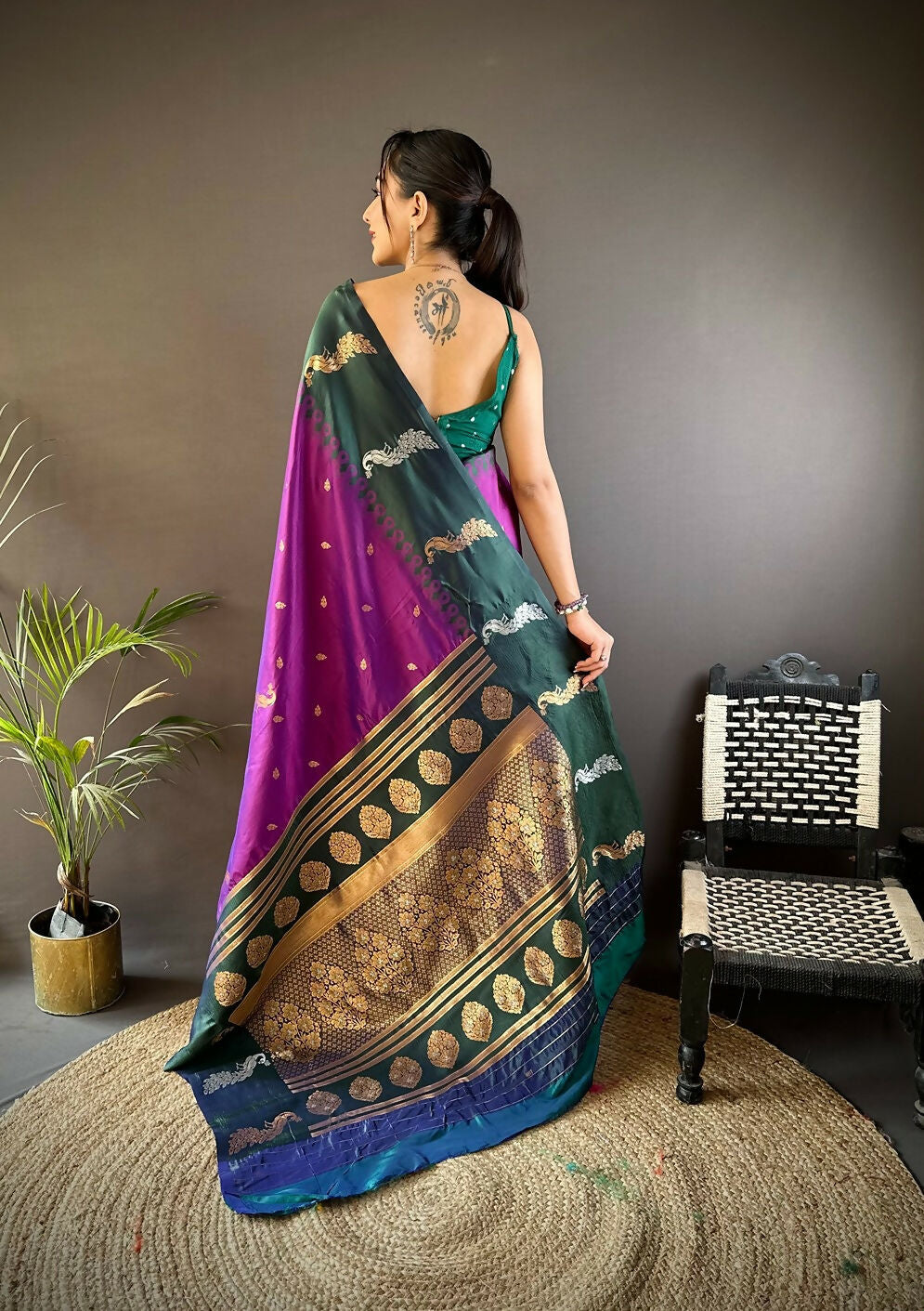 Joban Fashion Green Peacock,Butti Banarasi Silk Sarees