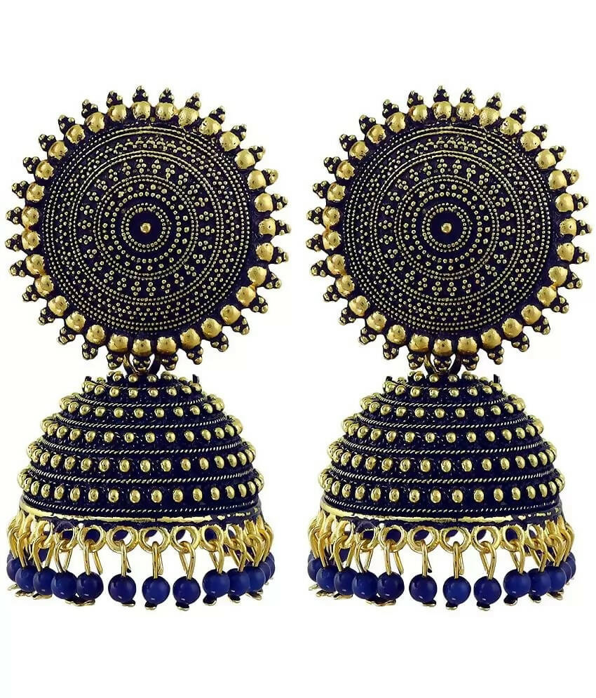 Mominos Fashion Joharkamal Gold-Polished Meenakari Jhumkas For Women & Girls (Blue)
