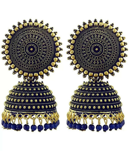 Mominos Fashion Joharkamal Gold-Polished Meenakari Jhumkas For Women & Girls (Blue)