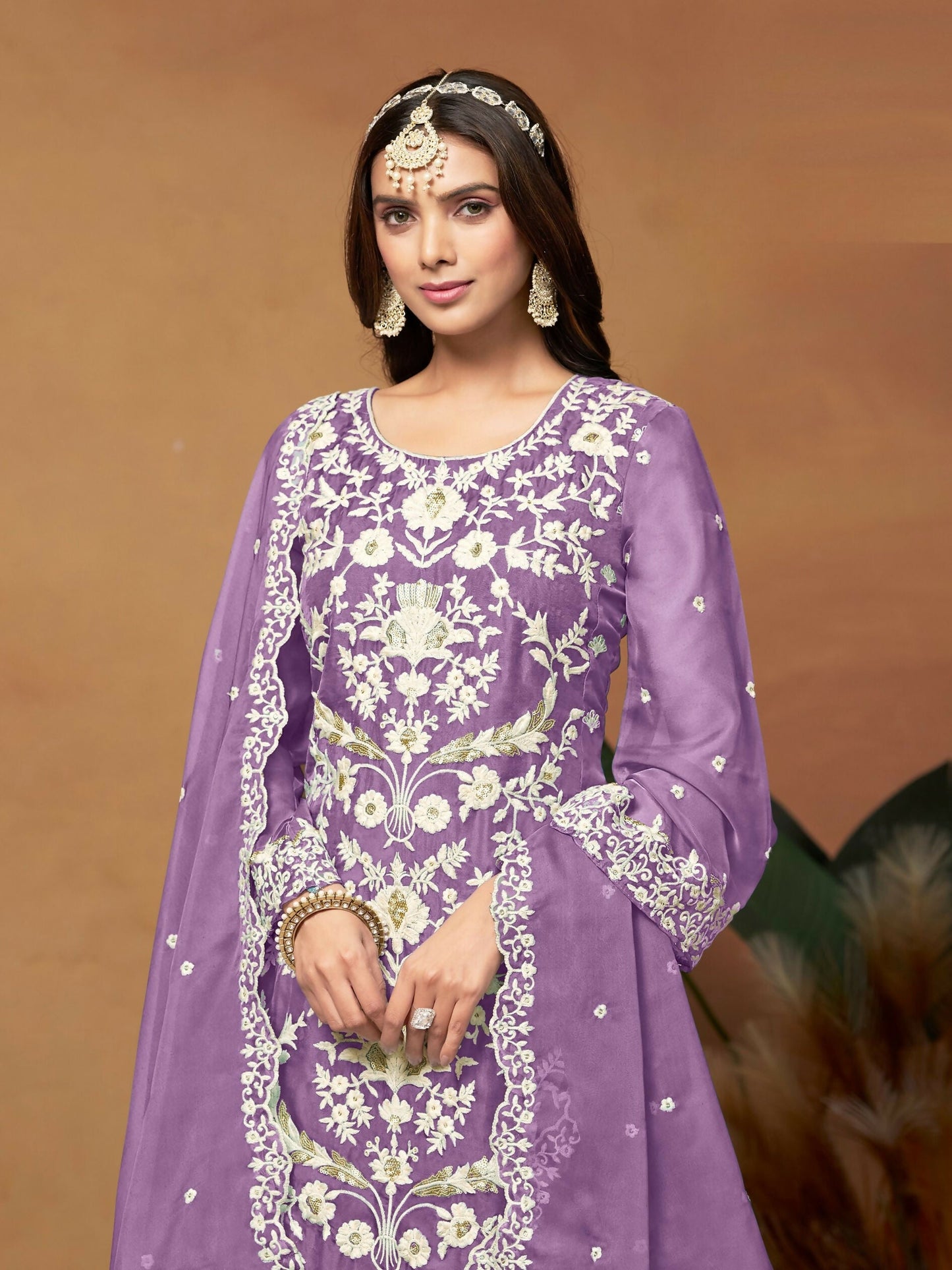 Anaita Lavender Embroidered Soft Organza Salwar Suit