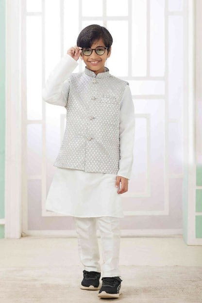Raivat Ethnic Art Silk Embroidery Work 3 Pics Jacket Set In Grey Colour