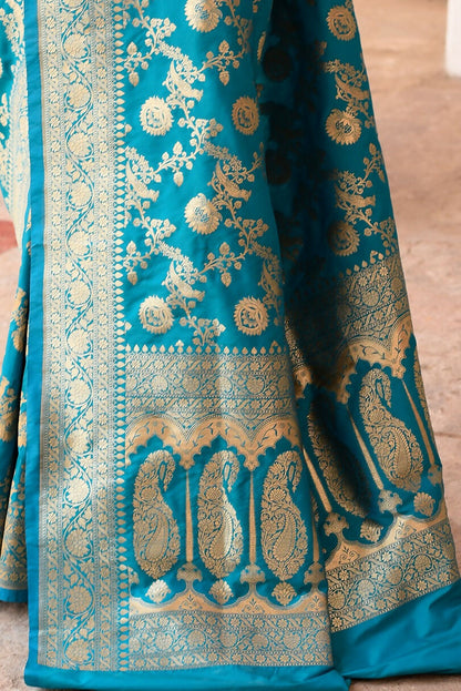 Joban Fashion Aqua Soft Pure Handloom Banarasi Silk Saree